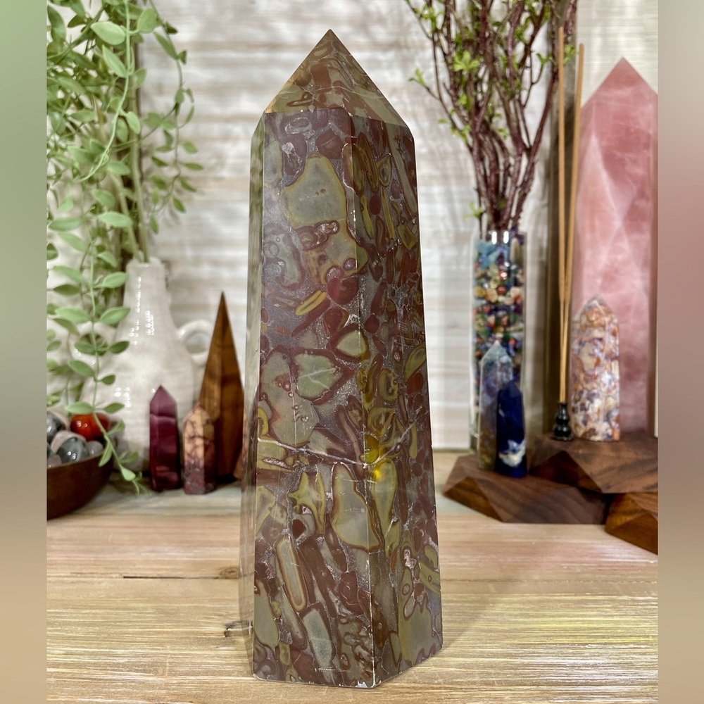 0644 Bamboo Leaf Jasper Crystal Tower - Extra Large 9-1/4 Inches Tall